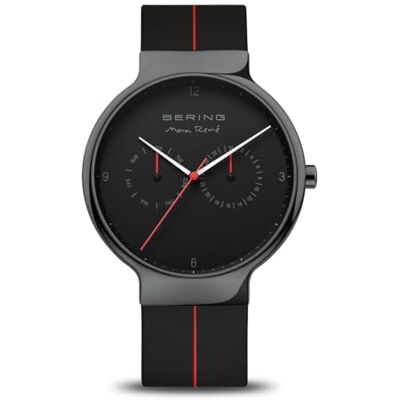 BERING Orologio da uomo al quarzo, orologio da polso con cassa in acciaio inox nera da 42 mm e quadrante nero, cinturino in silicone, vetro zaffiro, 5 ATM BERING Orologio da uomo al quarzo, orologio da polso con cassa in acciaio inox nera da 42 mm e quadrante nero, cinturino in silicone, vetro zaffiro, 5 ATM