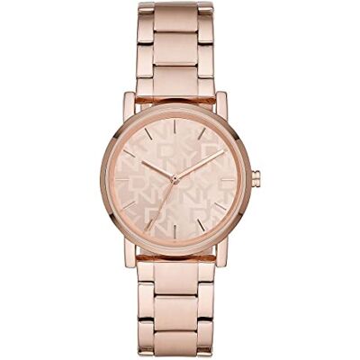 DKNY Orologio Soho da donna, movimento a tre lancette, cassa in lega d'oro rosa 34 mm con bracciale in acciaio, DKNY Orologio Soho da donna, movimento a tre lancette, cassa in lega d'oro rosa 34 mm con bracciale in acciaio,