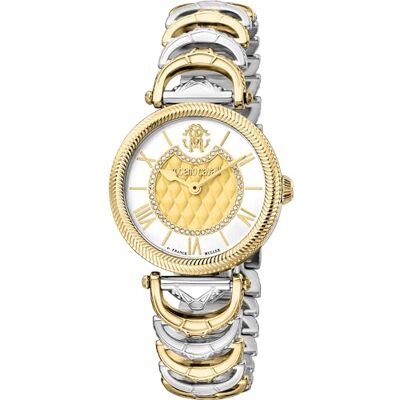 Roberto Cavalli Orologio da polso da donna al quarzo Moda bracciale e cassa in Acciaio INOX di colore Oro display analogico grigio Roberto Cavalli Orologio da polso da donna al quarzo Moda bracciale e cassa in Acciaio INOX di colore Oro display analogico grigio