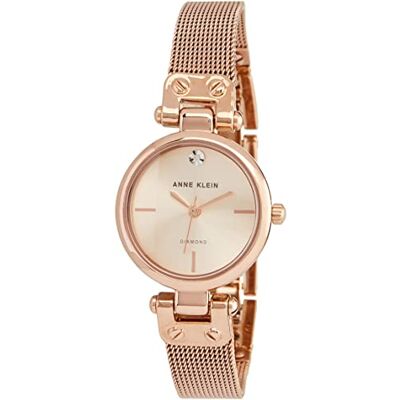 Anne Klein Orologio da polso da donna, con vero diamante sul quadrante, con cinturino a bracciale in maglia mesh color oro, Rose Gold Anne Klein Orologio da polso da donna, con vero diamante sul quadrante, con cinturino a bracciale in maglia mesh color oro, Rose Gold
