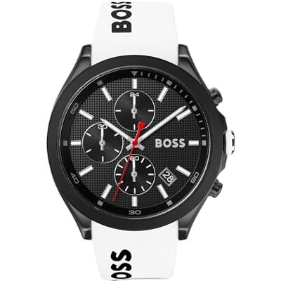 Boss Orologio Cronografo al Quarzo Uomo 44 mm Collezione VELOCITY con Cinturino in Silicone, Funzione Data, 3 Sottocornici, Resistenza all'Acqua 5ATM Boss Orologio Cronografo al Quarzo Uomo 44 mm Collezione VELOCITY con Cinturino in Silicone, Funzione Data, 3 Sottocornici, Resistenza all'Acqua 5ATM