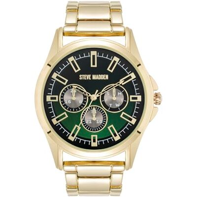 Steve Madden Orologio da braccialetto maschile, Oro/Verde Steve Madden Orologio da braccialetto maschile, Oro/Verde