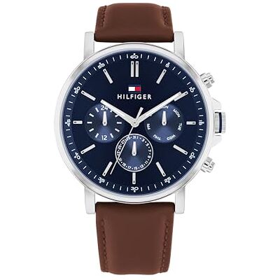 Tommy Hilfiger Orologio Analogico Multifunzione al Quarzo da Uomo con Cinturino in Pelle Marrone Tommy Hilfiger Orologio Analogico Multifunzione al Quarzo da Uomo con Cinturino in Pelle Marrone