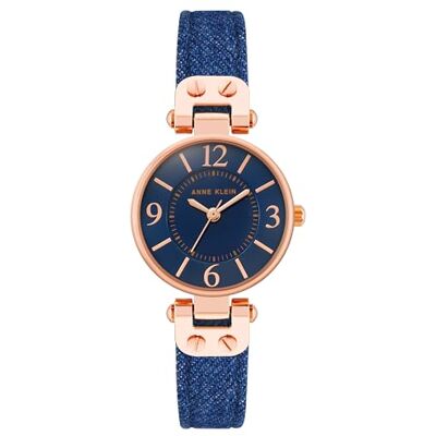 Anne Klein Orologio da donna con cinturino in pelle, Blu/Oro Rosa Anne Klein Orologio da donna con cinturino in pelle, Blu/Oro Rosa