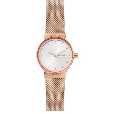 Skagen Orologio Freja Lille da donna, Movimento al quarzo a due lancette con cinturino in acciaio inossidabile o in pelle, 26 mm, Tono oro rosa e bianco Skagen Orologio Freja Lille da donna, Movimento al quarzo a due lancette con cinturino in acciaio inossidabile o in pelle, 26 mm, Tono oro rosa e bianco