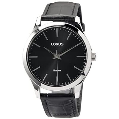 Lorus Orologio da uomo al quarzo in acciaio inox con cinturino in pelle, argento, Bracciale Lorus Orologio da uomo al quarzo in acciaio inox con cinturino in pelle, argento, Bracciale