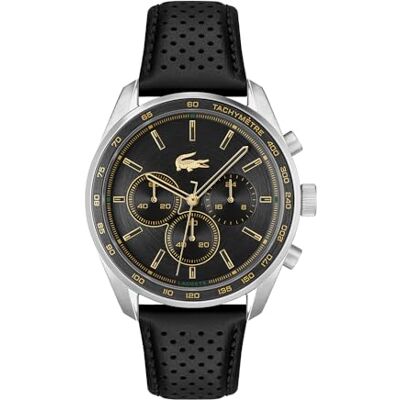 Lacoste Orologio con Cronografo al Quarzo da Uomo Collezione BOSTON con Cinturino in Pelle Nero Lacoste Orologio con Cronografo al Quarzo da Uomo Collezione BOSTON con Cinturino in Pelle Nero