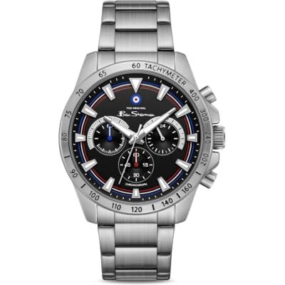 Ben Sherman Orologio da uomo Liverpool Cronografo Quadrante nero goffrato Bracciale in acciaio inossidabile Cassa color argento Ben Sherman Orologio da uomo Liverpool Cronografo Quadrante nero goffrato Bracciale in acciaio inossidabile Cassa color argento