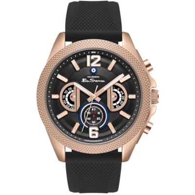 Ben Sherman Orologio da uomo Sport Cronografo con quadrante nero goffrato, cinturino in silicone nero e cassa in oro rosa IP Ben Sherman Orologio da uomo Sport Cronografo con quadrante nero goffrato, cinturino in silicone nero e cassa in oro rosa IP