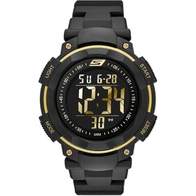 Skechers Orologio Ruhland da uomo, movimento digitale, cassa in policarbonato nera e oro da 45 mm con cinturino in poliuretano, Skechers Orologio Ruhland da uomo, movimento digitale, cassa in policarbonato nera e oro da 45 mm con cinturino in poliuretano,