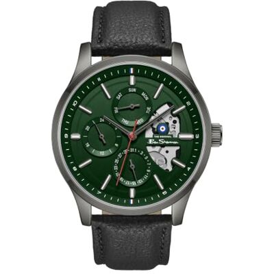 Ben Sherman Orologio da uomo St Albans multifunzione con quadrante verde goffrato, cinturino in vera pelle e cassa color canna di fucile Ben Sherman Orologio da uomo St Albans multifunzione con quadrante verde goffrato, cinturino in vera pelle e cassa color canna di fucile