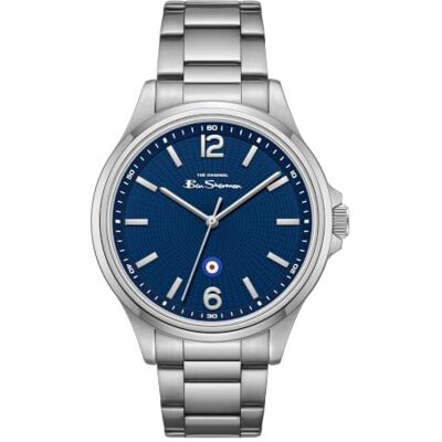 Ben Sherman Orologio da uomo Westminster con quadrante blu goffrato, bracciale in acciaio inossidabile e cassa color argento Ben Sherman Orologio da uomo Westminster con quadrante blu goffrato, bracciale in acciaio inossidabile e cassa color argento