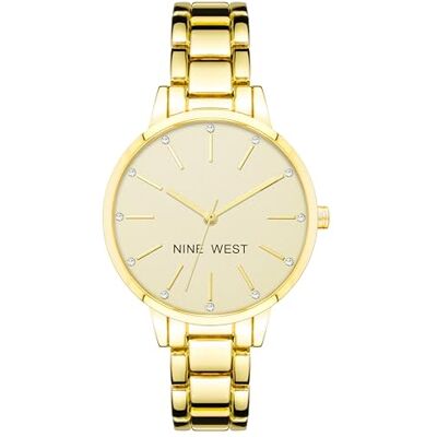 Nine West Orologio da polso da Donna, con cinturino impreziosito da cristalli, Oro Nine West Orologio da polso da Donna, con cinturino impreziosito da cristalli, Oro