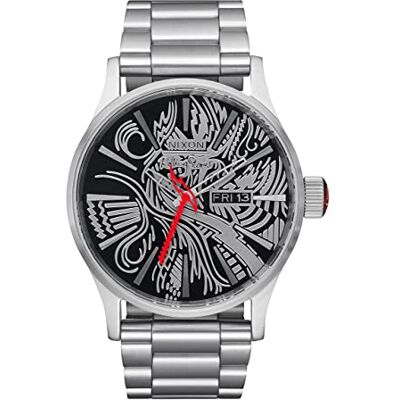 NIXON Orologio analogico al quarzo, da uomo, con cinturino in acciaio inox, Argento/nero., Bracciale NIXON Orologio analogico al quarzo, da uomo, con cinturino in acciaio inox, Argento/nero., Bracciale
