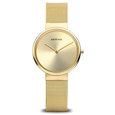 BERING Orologio da donna al quarzo, orologio da polso con cassa in acciaio inossidabile color oro da 31 mm e quadrante color oro, cinturino in maglia milanese, vetro zaffiro, 5 ATM BERING Orologio da donna al quarzo, orologio da polso con cassa in acciaio inossidabile color oro da 31 mm e quadrante color oro, cinturino in maglia milanese, vetro zaffiro, 5 ATM