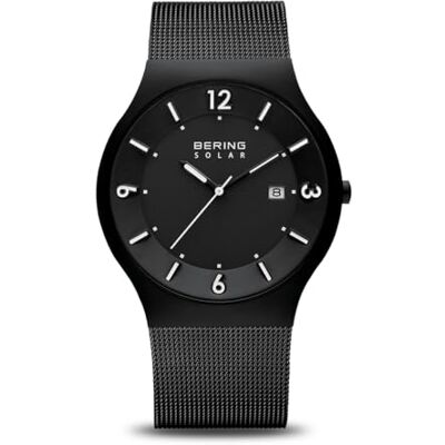 BERING Solar Orologio da polso da uomo, cassa in acciaio inossidabile nera da 40 mm e quadrante nero, cinturino in maglia milanese, vetro zaffiro, 5 ATM BERING Solar Orologio da polso da uomo, cassa in acciaio inossidabile nera da 40 mm e quadrante nero, cinturino in maglia milanese, vetro zaffiro, 5 ATM
