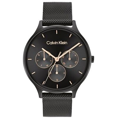 Calvin Klein Orologio Analogico Multifunzione al Quarzo da Donna Collezione TIMELESS MESH MF con Cinturino in Maglia Metallica in Acciaio Inossidabile Nero Calvin Klein Orologio Analogico Multifunzione al Quarzo da Donna Collezione TIMELESS MESH MF con Cinturino in Maglia Metallica in Acciaio Inossidabile Nero