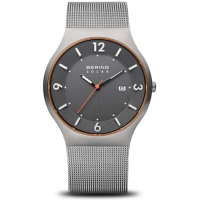 BERING Solar Orologio da polso da uomo, cassa in acciaio inossidabile grigia da 40 mm e quadrante grigio, cinturino in maglia milanese, vetro zaffiro, 5 ATM BERING Solar Orologio da polso da uomo, cassa in acciaio inossidabile grigia da 40 mm e quadrante grigio, cinturino in maglia milanese, vetro zaffiro, 5 ATM