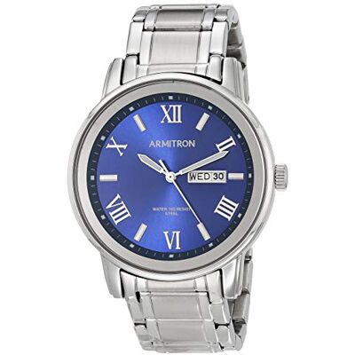 Armitron Orologio da polso da uomo, con cinturino a bracciale, 20/4935, funzione datario (giorno della settimana/data), Argento/Blu Armitron Orologio da polso da uomo, con cinturino a bracciale, 20/4935, funzione datario (giorno della settimana/data), Argento/Blu
