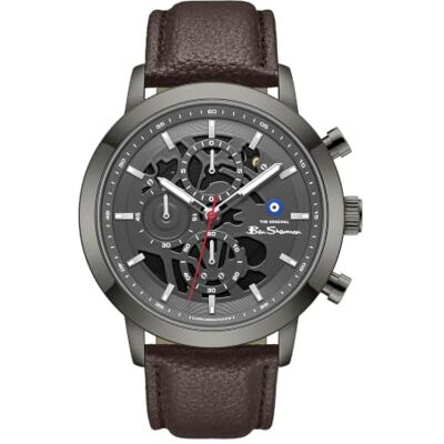 Ben Sherman Orologio da uomo Nottingham con quadrante scheletrato color canna di fucile, cinturino in vera pelle e cassa color canna di fucile Ben Sherman Orologio da uomo Nottingham con quadrante scheletrato color canna di fucile, cinturino in vera pelle e cassa color canna di fucile