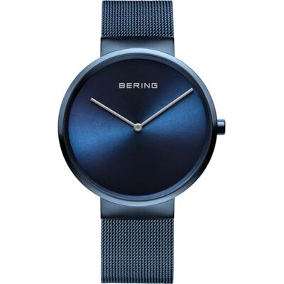 BERING Orologio da polso unisex al quarzo, cassa in acciaio inossidabile blu da 39 mm e quadrante blu, cinturino in maglia milanese, vetro zaffiro, 5 ATM BERING Orologio da polso unisex al quarzo, cassa in acciaio inossidabile blu da 39 mm e quadrante blu, cinturino in maglia milanese, vetro zaffiro, 5 ATM