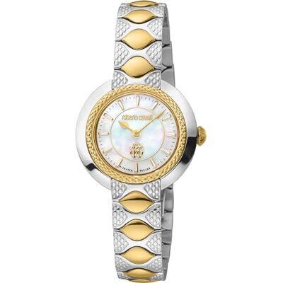 Roberto Cavalli Orologio da polso da donna al quarzo Moda bracciale e cassa in Acciaio INOX di colore Oro display analogico bianco Roberto Cavalli Orologio da polso da donna al quarzo Moda bracciale e cassa in Acciaio INOX di colore Oro display analogico bianco