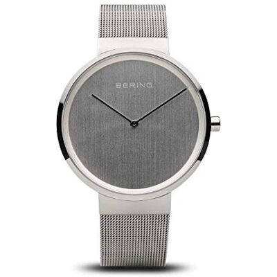 BERING Orologio unisex al quarzo, orologio da polso con cassa in acciaio inossidabile color argento da 39 mm, quadrante color argento, cinturino in maglia milanese, vetro zaffiro, 5 ATM BERING Orologio unisex al quarzo, orologio da polso con cassa in acciaio inossidabile color argento da 39 mm, quadrante color argento, cinturino in maglia milanese, vetro zaffiro, 5 ATM
