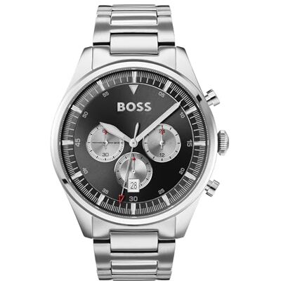 Boss Orologio Cronografo di Quarzo Uomo 44mm, Collezione PIONEER, Quadrante Nero, Bracciale in Acciaio Inox Argento, Funzione Data, 3 Sub-Quadranti, Impermeabile Fino a 5ATM Boss Orologio Cronografo di Quarzo Uomo 44mm, Collezione PIONEER, Quadrante Nero, Bracciale in Acciaio Inox Argento, Funzione Data, 3 Sub-Quadranti, Impermeabile Fino a 5ATM