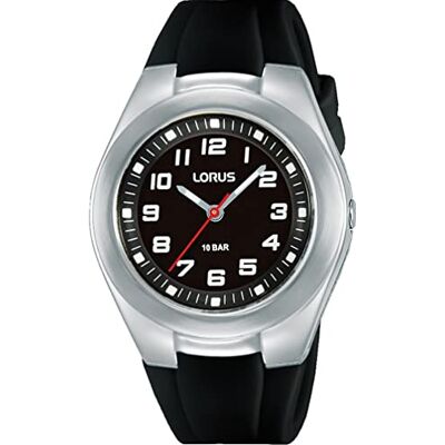 Lorus Orologio analogico al quarzo unisex con cinturino in silicone, Nero Lorus Orologio analogico al quarzo unisex con cinturino in silicone, Nero