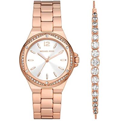 Michael Kors Orologio Lennox da donna, Movimento al quarzo a tre lancette in tonalità oro rosa con cinturino in acciaio inossidabile, 44 mm, Set di toni oro rosa Michael Kors Orologio Lennox da donna, Movimento al quarzo a tre lancette in tonalità oro rosa con cinturino in acciaio inossidabile, 44 mm, Set di toni oro rosa