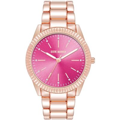 Steve Madden Orologio da donna con cinturino in vero cristallo, Rosa shocking/Oro rosa Steve Madden Orologio da donna con cinturino in vero cristallo, Rosa shocking/Oro rosa