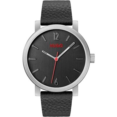 HUGO Orologio Analogico al Quarzo da Uomo Collezione #RASE con Cinturino in Pelle Nero HUGO Orologio Analogico al Quarzo da Uomo Collezione #RASE con Cinturino in Pelle Nero
