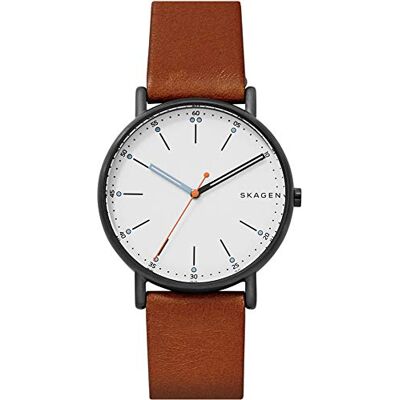 Skagen Orologio Signatur per uomo, Movimento al quarzo a tre lancette con cinturino in pelle, 40 mm, Marrone e nero Skagen Orologio Signatur per uomo, Movimento al quarzo a tre lancette con cinturino in pelle, 40 mm, Marrone e nero
