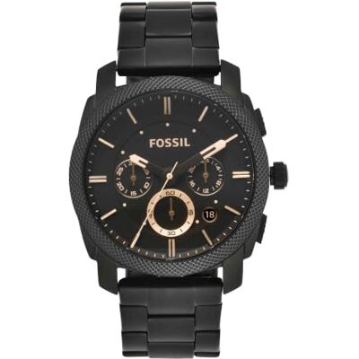 Fossil Orologio Machine da uomo, movimento cronografo al quarzo da 42 mm con cinturino in acciaio inossidabile o in pelle, 42 mm, Nero e oro rosa Fossil Orologio Machine da uomo, movimento cronografo al quarzo da 42 mm con cinturino in acciaio inossidabile o in pelle, 42 mm, Nero e oro rosa