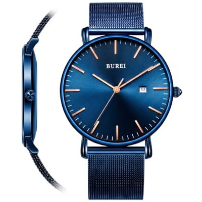 BUREI Uomo Donna Orologio da polso al quarzo classico minimalista Quadrante nero analogico Data e cinturino in acciaio inossidabile BUREI Uomo Donna Orologio da polso al quarzo classico minimalista Quadrante nero analogico Data e cinturino in acciaio inossidabile