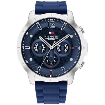Tommy Hilfiger Orologio Analogico Multifunzione al Quarzo da Uomo con Cinturino in Silicone Blu Navy Tommy Hilfiger Orologio Analogico Multifunzione al Quarzo da Uomo con Cinturino in Silicone Blu Navy