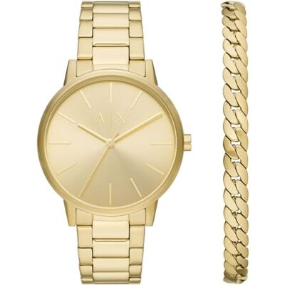 Armani Orologio da uomo, Movimento al quarzo a tre lancette e cassa da 42 mm con cinturino in acciaio, Set di toni dorati Armani Orologio da uomo, Movimento al quarzo a tre lancette e cassa da 42 mm con cinturino in acciaio, Set di toni dorati