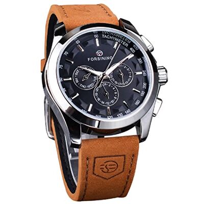 FORSINING Orologio da polso meccanico da uomo automatico a carica automatica orologio militare cinturino in vera pelle impermeabile luminoso casual business FORSINING Orologio da polso meccanico da uomo automatico a carica automatica orologio militare cinturino in vera pelle impermeabile luminoso casual business