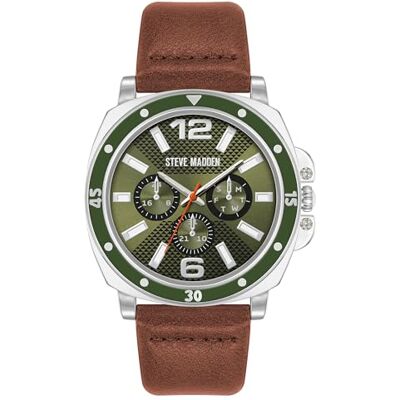 Steve Madden Orologio da uomo con cinturino, Argento/Verde Steve Madden Orologio da uomo con cinturino, Argento/Verde