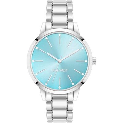 Nine West Orologio da Donna con cinturino in autentico cristallo accentato, Argento (Silver/Teal) Nine West Orologio da Donna con cinturino in autentico cristallo accentato, Argento (Silver/Teal)