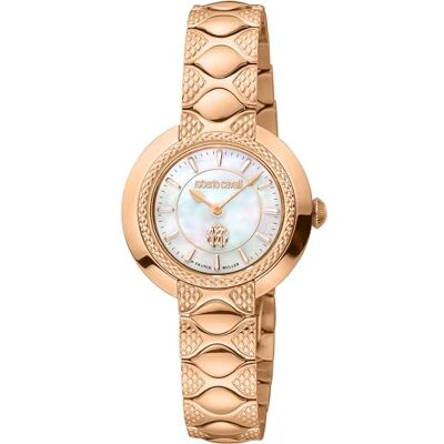 Roberto Cavalli Orologio da polso da donna al quarzo Moda bracciale e cassa in Acciaio INOX di colore Oro display analogico bianco Roberto Cavalli Orologio da polso da donna al quarzo Moda bracciale e cassa in Acciaio INOX di colore Oro display analogico bianco