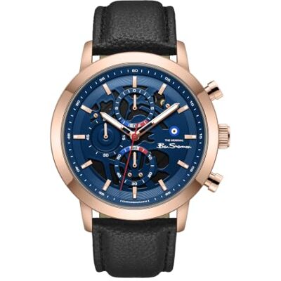 Ben Sherman Orologio da uomo Nottingham con quadrante scheletrato blu, cinturino in vera pelle e cassa in oro rosa IP Ben Sherman Orologio da uomo Nottingham con quadrante scheletrato blu, cinturino in vera pelle e cassa in oro rosa IP