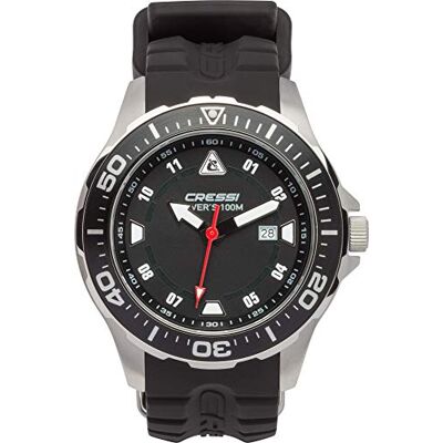 CRESSI Manta, Orologio Professionale Subacqueo 100 m/10 ATM, Silver/Nero/Nero, Taglia Unica CRESSI Manta, Orologio Professionale Subacqueo 100 m/10 ATM, Silver/Nero/Nero, Taglia Unica