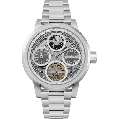 Ingersoll The Arc Mens, orologio automatico da uomo da 44 mm con quadrante scheletrato argentato e bracciale argentato in acciaio inossidabile Ingersoll The Arc Mens, orologio automatico da uomo da 44 mm con quadrante scheletrato argentato e bracciale argentato in acciaio inossidabile