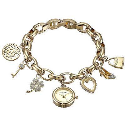 Anne Klein Orologio da donna con bracciale con ciondolo color oro con accenti di cristallo Premium, Anne Klein Orologio da donna con bracciale con ciondolo color oro con accenti di cristallo Premium,