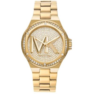 Michael Kors Orologio Lennox da donna, Movimento al quarzo a tre lancette in tonalità oro con cinturino in acciaio inossidabile Michael Kors Orologio Lennox da donna, Movimento al quarzo a tre lancette in tonalità oro con cinturino in acciaio inossidabile