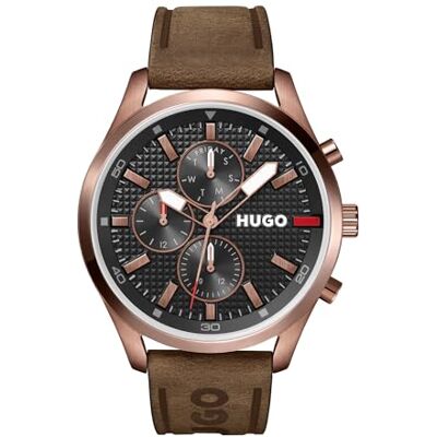 HUGO Orologio Analogico Multifunzione al Quarzo da Uomo Collezione #CHASE con Cinturino in Pelle Marrone HUGO Orologio Analogico Multifunzione al Quarzo da Uomo Collezione #CHASE con Cinturino in Pelle Marrone