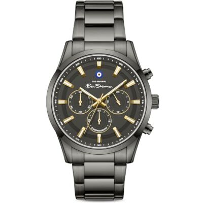 Ben Sherman Orologio da uomo Cambridge Cronografo Quadrante con motivo canna di fucile in rilievo Bracciale in acciaio inossidabile color canna di fucile Ben Sherman Orologio da uomo Cambridge Cronografo Quadrante con motivo canna di fucile in rilievo Bracciale in acciaio inossidabile color canna di fucile