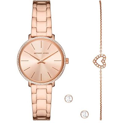 Michael Kors Orologio Pyper per donna, movimento al quarzo a due lancette con cinturino in acciaio inossidabile, PVC o pelle, 32 mm, Set oro rosa e glitter Michael Kors Orologio Pyper per donna, movimento al quarzo a due lancette con cinturino in acciaio inossidabile, PVC o pelle, 32 mm, Set oro rosa e glitter