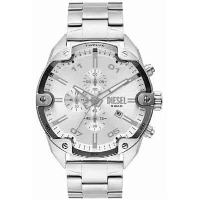 Diesel Orologio Spiked da uomo, movimento cronografo al quarzo con cinturino in acciaio inossidabile, 49 mm, Tono argento Diesel Orologio Spiked da uomo, movimento cronografo al quarzo con cinturino in acciaio inossidabile, 49 mm, Tono argento